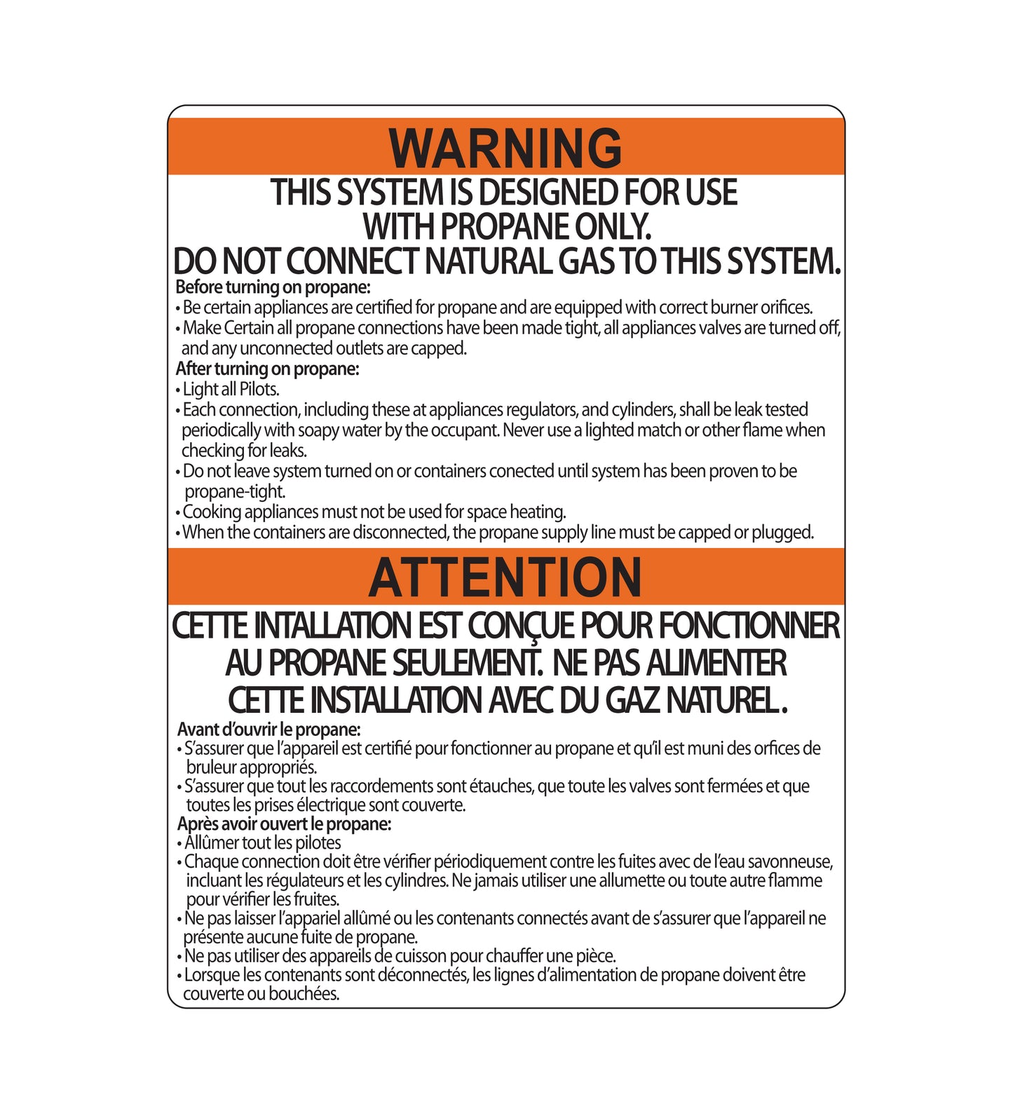 Propane Warning Labels