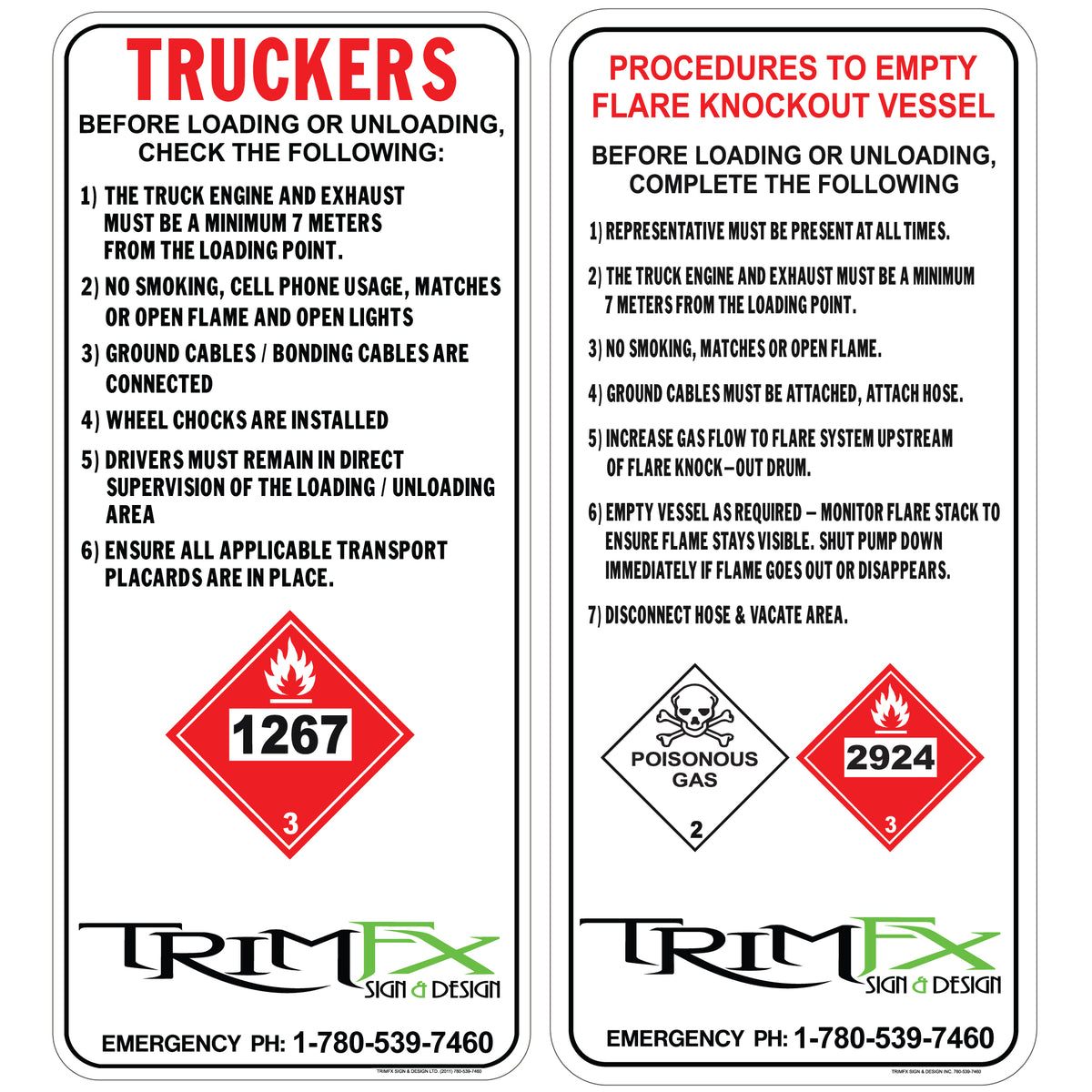 Trucker Loading & Flare Knockout Signs - 16"x36"